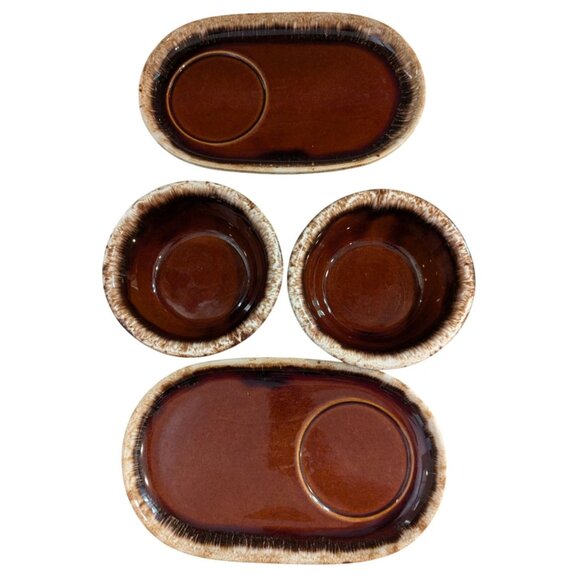 Hull pottery Mirror Brown Drip Snack Plate & Bowl 2 Sets Oven proof - Picture 2 of 9